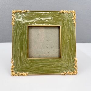 Ashleigh Manor 3"x3" Free Standing Photo Picture Frame Gold Floral Green Enamel